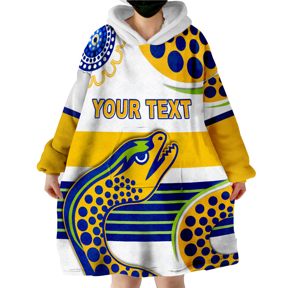 (Custom Personalised) Eels Indigenous Parramatta 2022 Version White Wearable Blanket Hoodie - Vibe Hoodie Shop