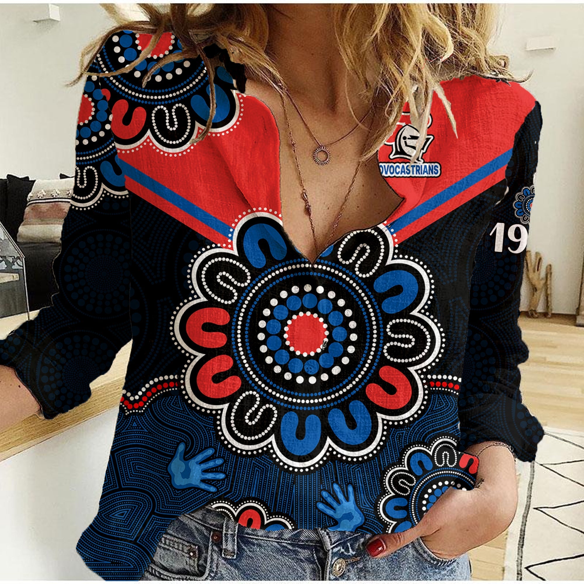 (Custom Personalised) NRL Newcastle Knights Rugby Novocastrians 1987 Aboriginal Women Casual Shirt - Vibe Hoodie Shop