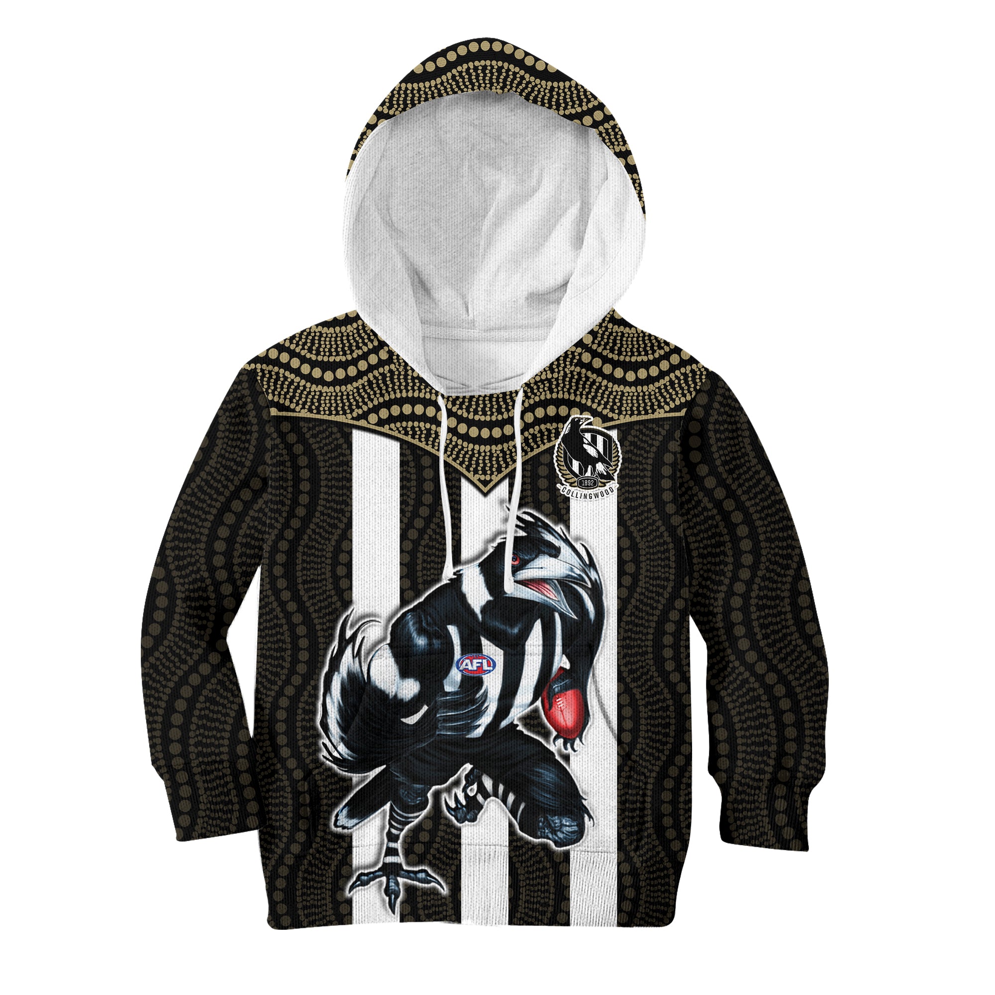 (Custom Text And Number) Magpies Football Hoodie KID Collingwood 1892 Indigenous Sporty Style - Vibe Hoodie Shop