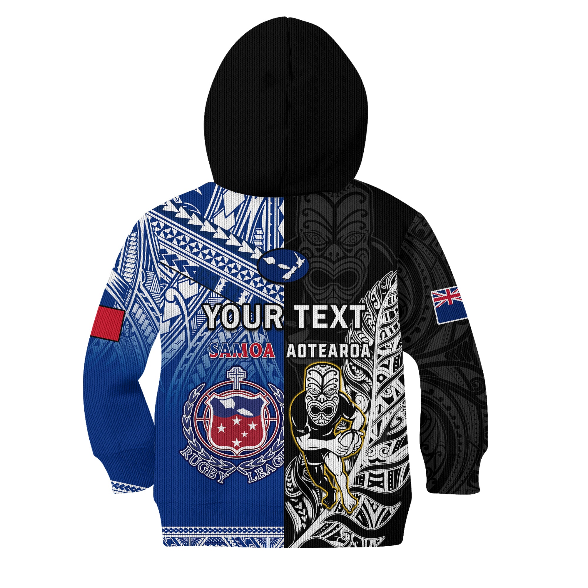 (Custom Personalised) All Black And Toa Samoa Rugby Hoodie KID NZ Maori Fern Mix Polynesian - Vibe Hoodie Shop