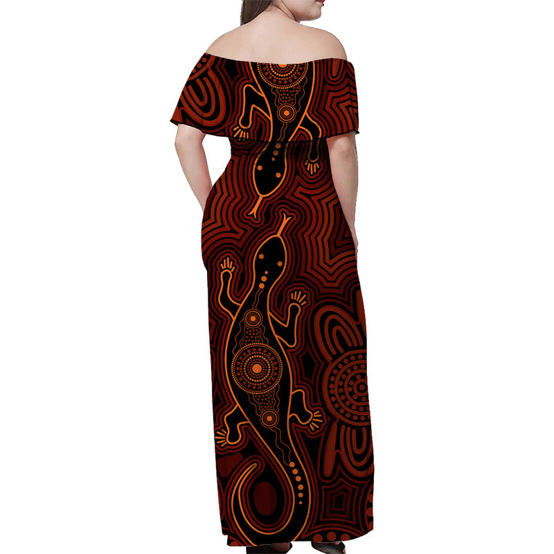 Australia Indigenous With Lizards Off Shoulder Long Dress Orange Version - Vibe Hoodie Shop