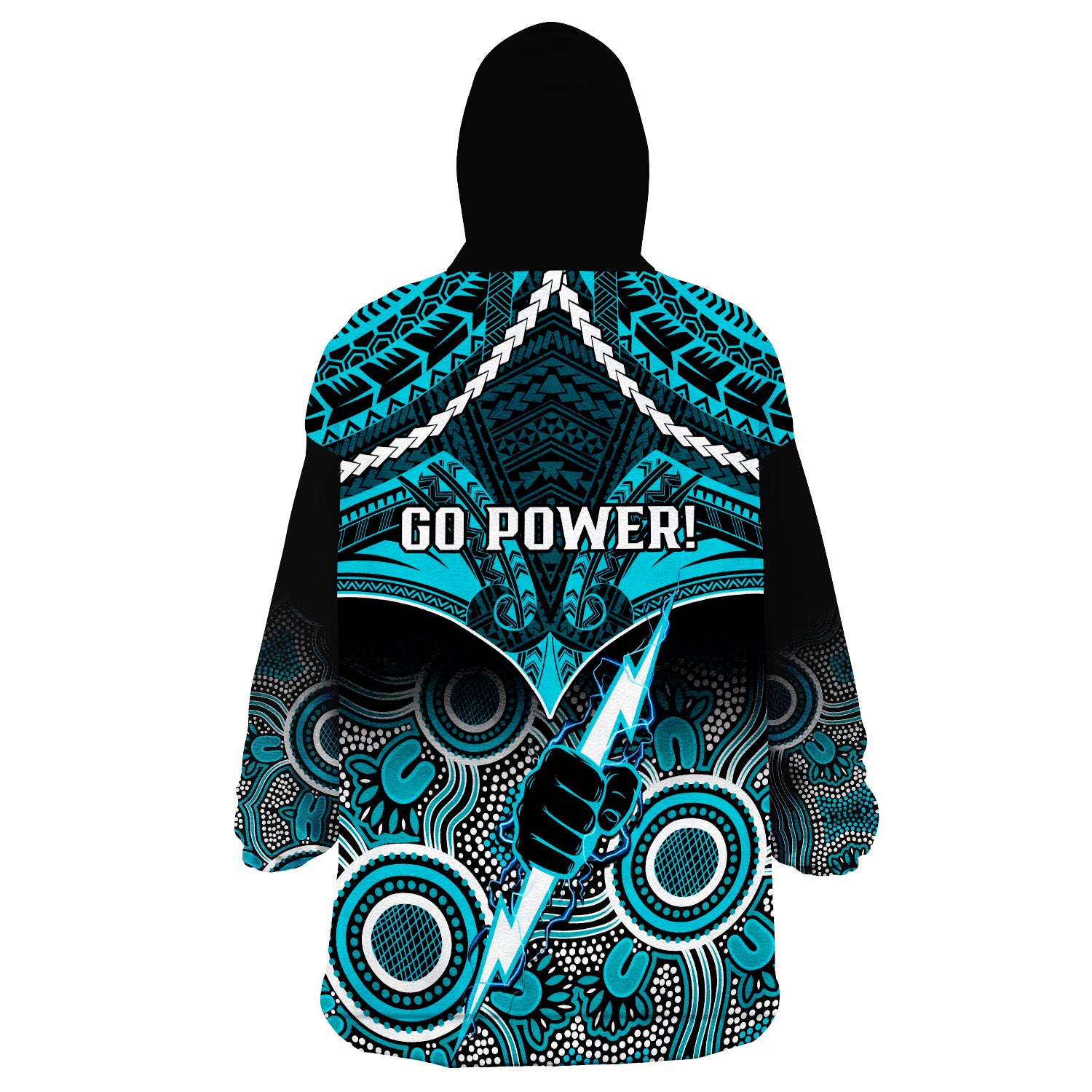 Port Adelaide Football Wearable Blanket Hoodie Power Aboriginal Mix Polynesian Pattern - Vibe Hoodie Shop