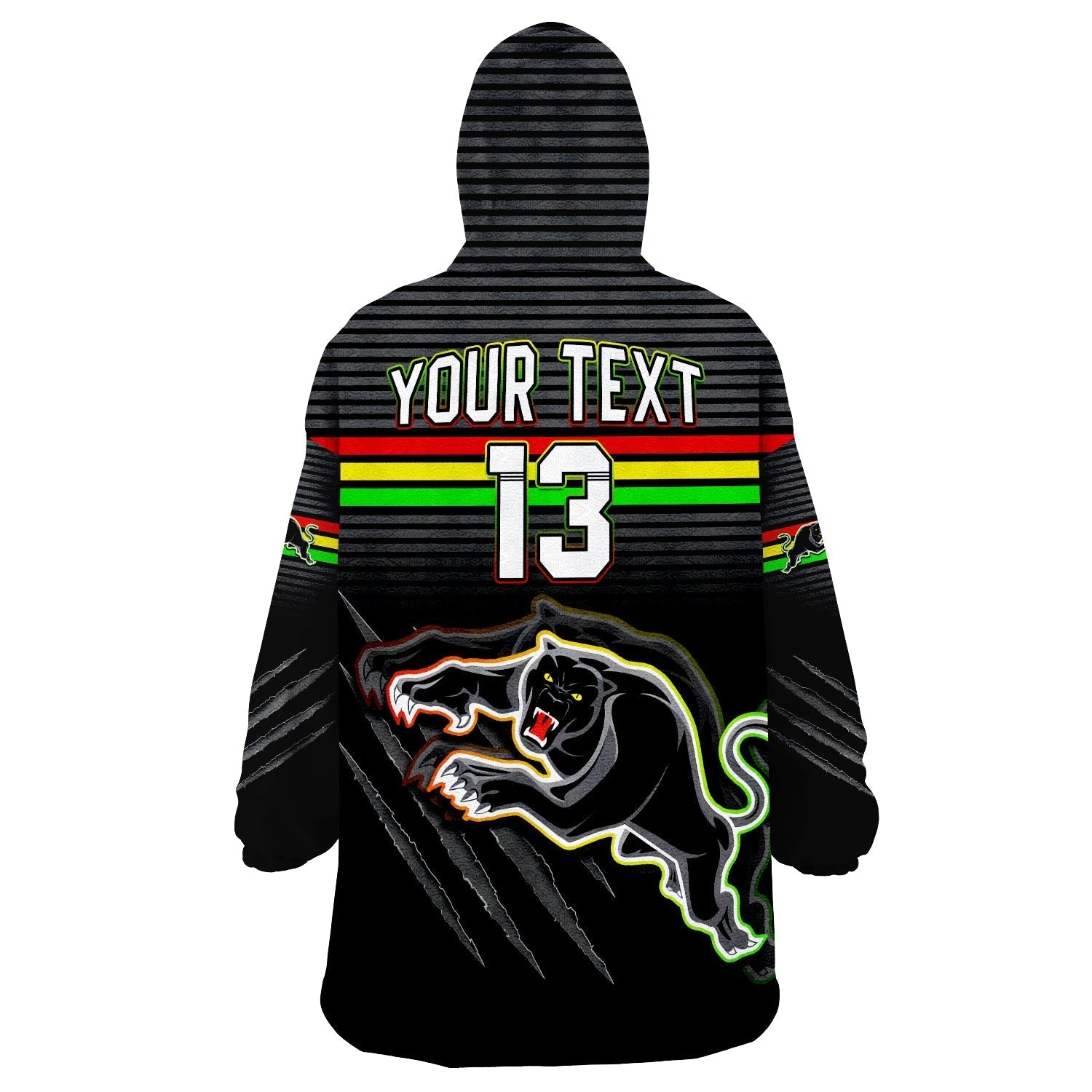 (Custom Text and Number) Panthers Proud Wearable Blanket Hoodie Back to Back Premiers 2022 Version Black - Vibe Hoodie Shop