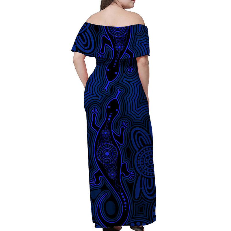 Australia Indigenous With Lizards Off Shoulder Long Dress Blue Version - Vibe Hoodie Shop