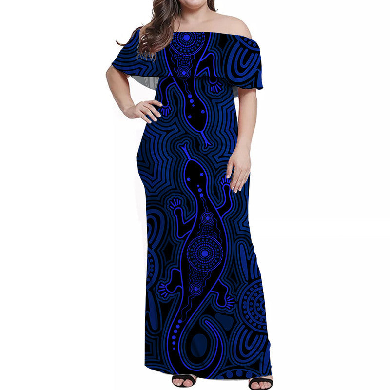 Australia Indigenous With Lizards Off Shoulder Long Dress Blue Version - Vibe Hoodie Shop