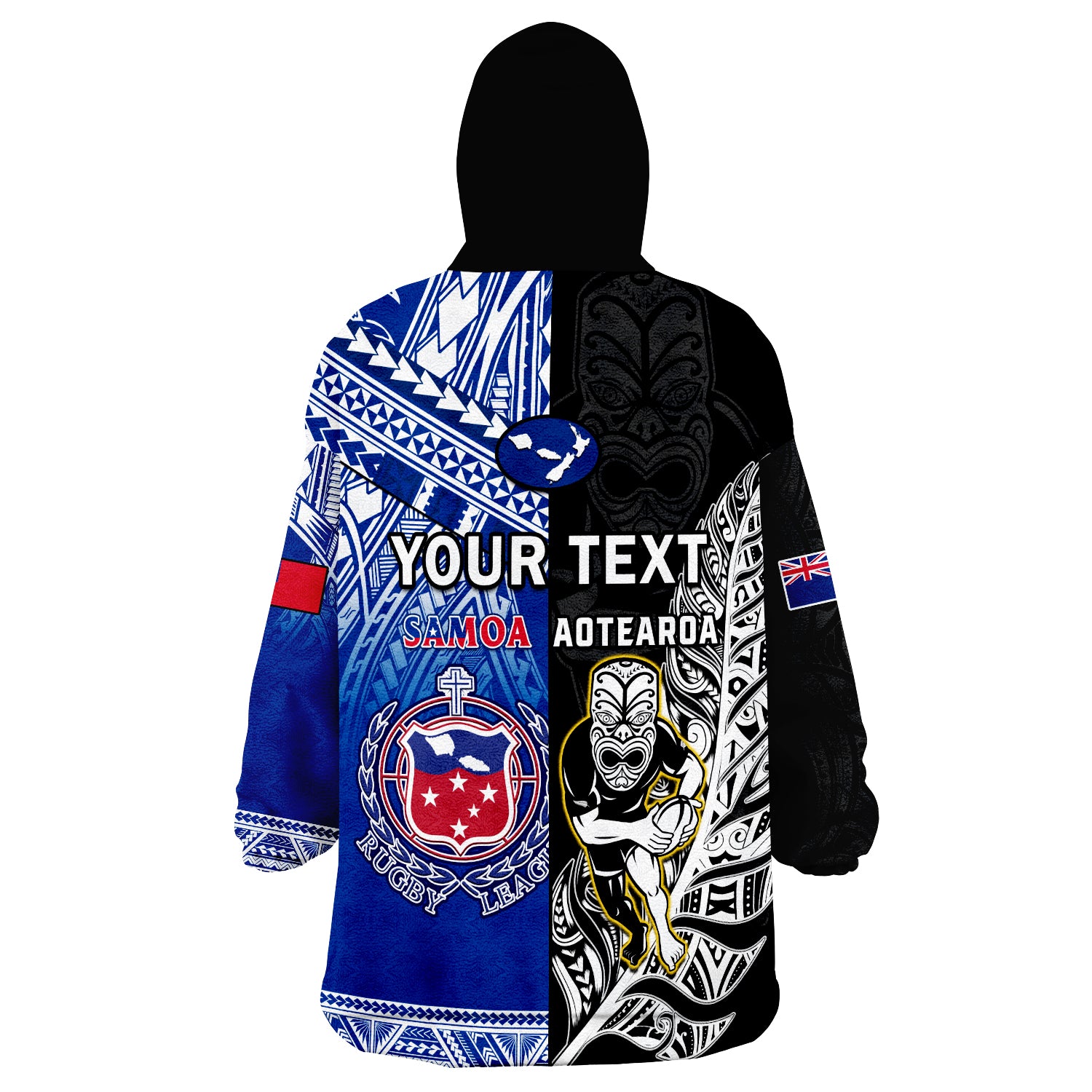 (Custom Personalised) All Black And Toa Samoa Rugby Wearable Blanket Hoodie NZ Maori Fern Mix Polynesian - Vibe Hoodie Shop