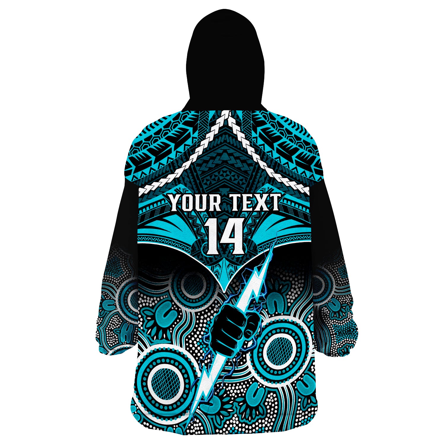 Personalised Port Adelaide Football Wearable Blanket Hoodie Power Aboriginal Mix Polynesian Pattern - Vibe Hoodie Shop