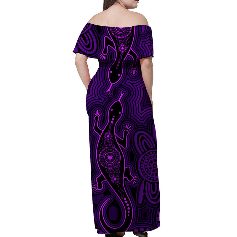 Australia Indigenous With Lizards Off Shoulder Long Dress Purple Version - Vibe Hoodie Shop