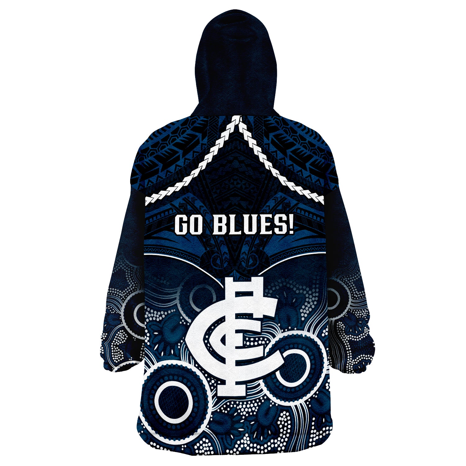 Carlton Football Wearable Blanket Hoodie Blues Aboriginal Mix Polynesian Pattern - Vibe Hoodie Shop