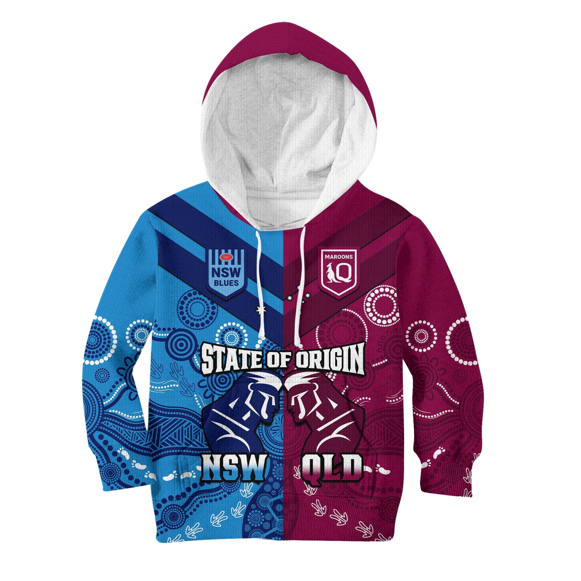 QLD Maroons And NSW Blues Rugby Hoodie KID State of Origin Indigenous - Vibe Hoodie Shop