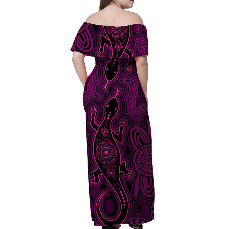 Australia Indigenous With Lizards Off Shoulder Long Dress Pink Version - Vibe Hoodie Shop