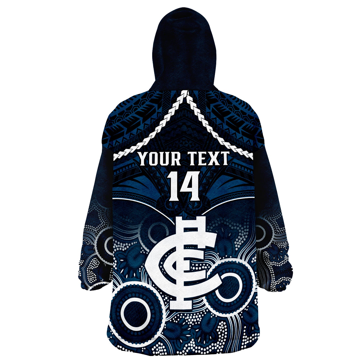 Personalised Carlton Football Wearable Blanket Hoodie Blues Aboriginal Mix Polynesian Pattern - Vibe Hoodie Shop