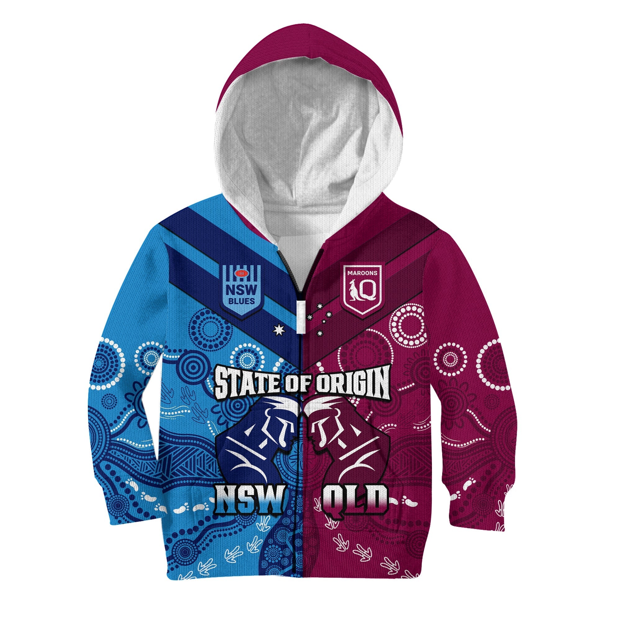 (Custom Personalised) QLD Maroons And NSW Blues Rugby Hoodie KID State of Origin Indigenous - Vibe Hoodie Shop