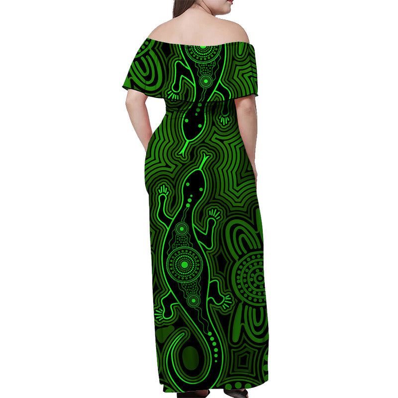 Australia Indigenous With Lizards Off Shoulder Long Dress Green Version - Vibe Hoodie Shop