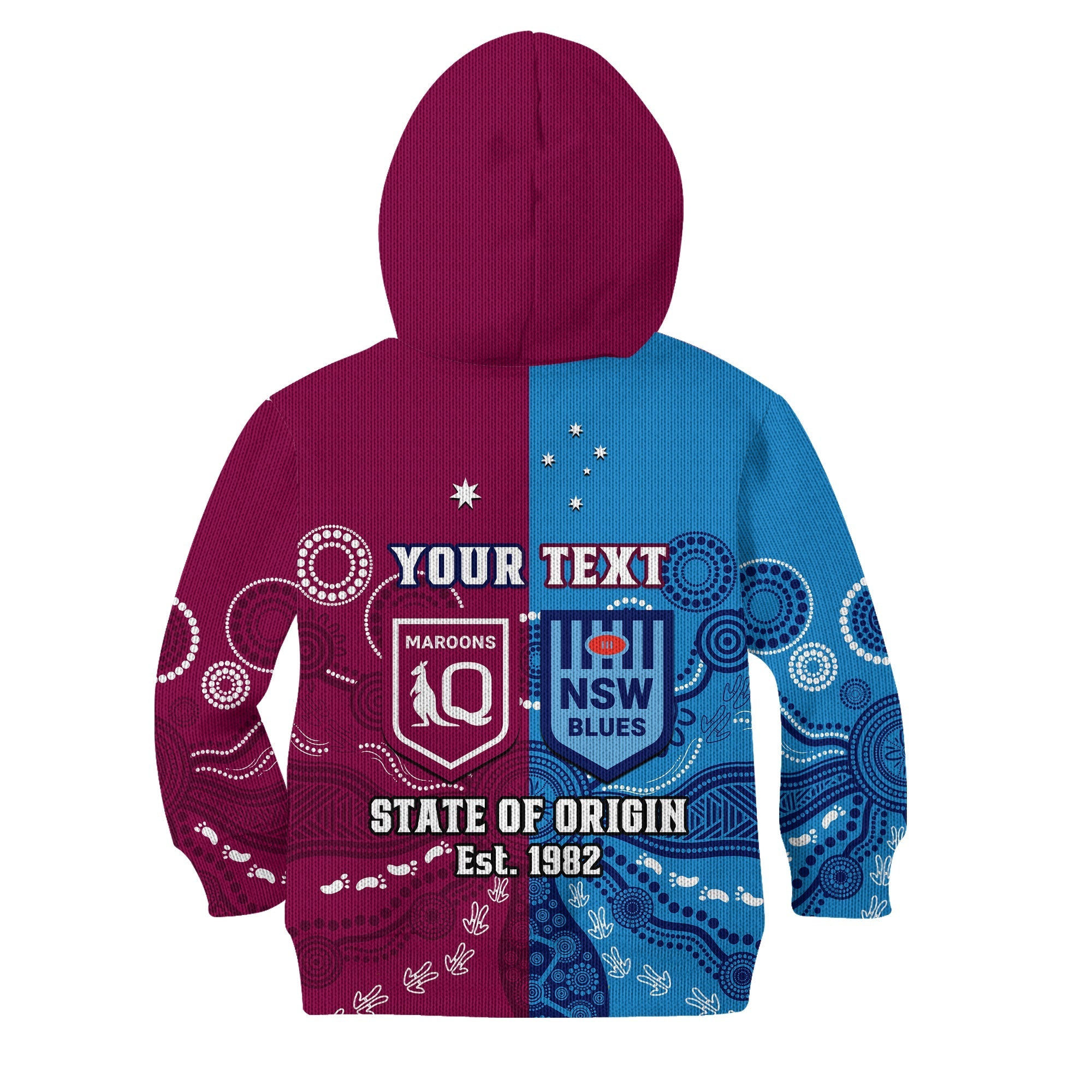 (Custom Personalised) QLD Maroons And NSW Blues Rugby Hoodie KID State of Origin Indigenous - Vibe Hoodie Shop