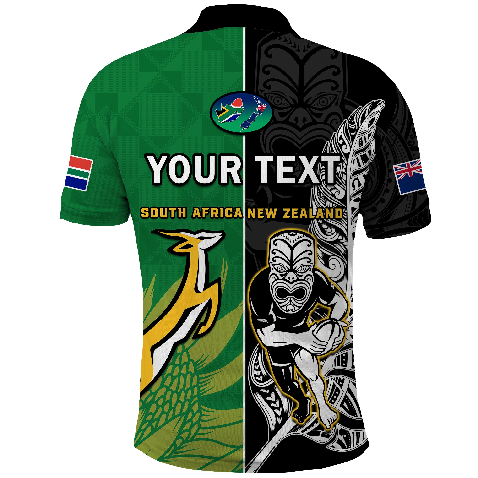 (Custom Personalised) New Zealand And South Africa Rugby Polo Shirt All Black Maori Mix Springboks - Vibe Hoodie Shop