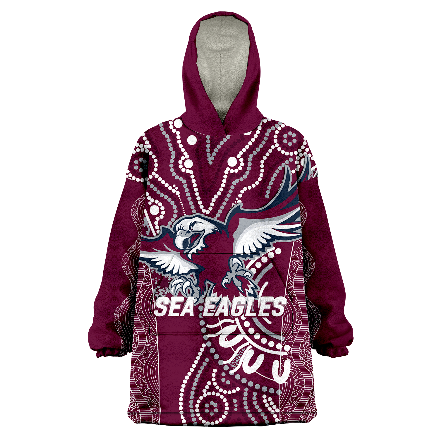 (Custom Personalised) Sea Eagles Rugby 2022 Aboriginal Art Wearable Blanket Hoodie - - Vibe Hoodie Shop