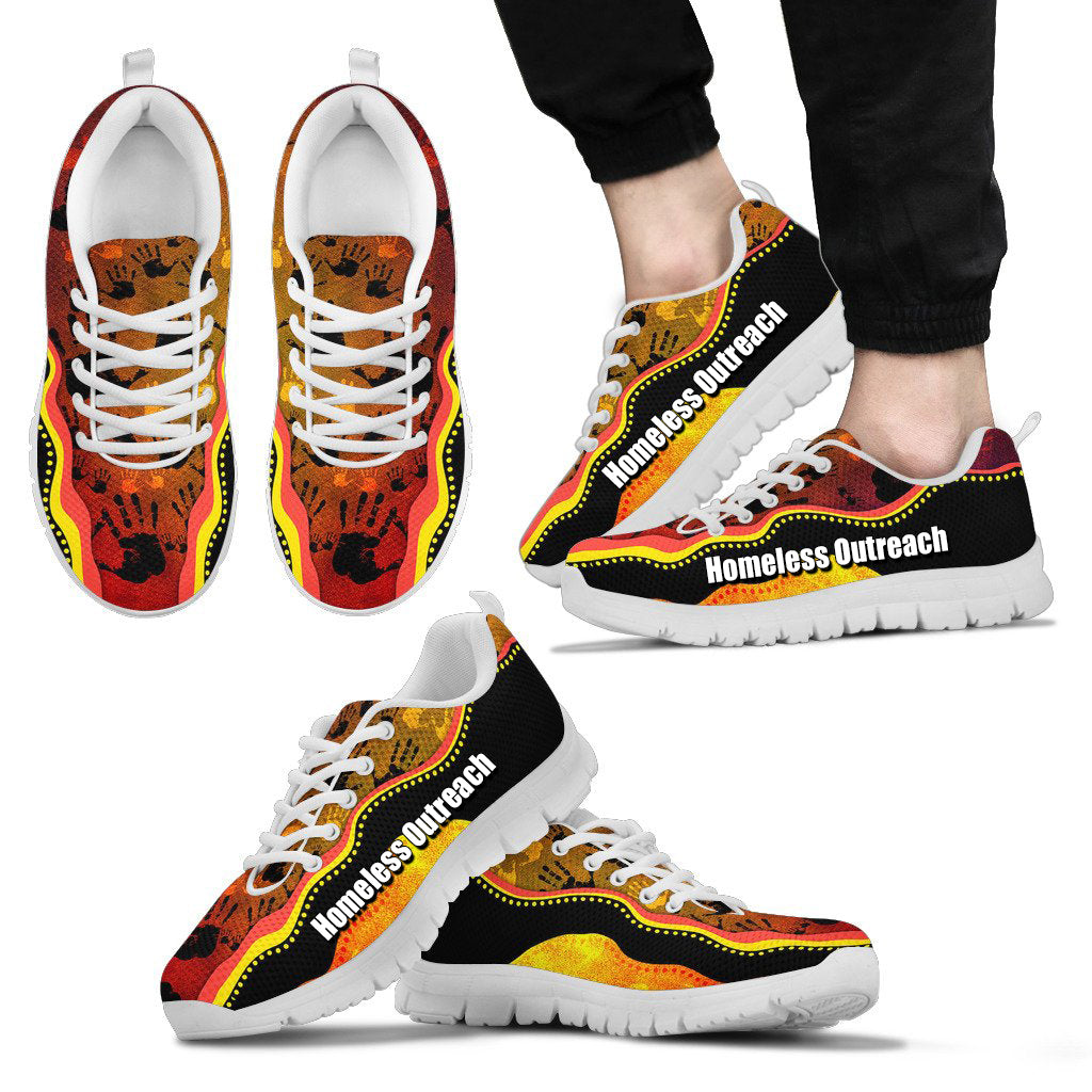 (Homeless Outreach)Aboriginal Sneakers, Hand Rock Art Indigenous Golden Style - Vibe Hoodie Shop