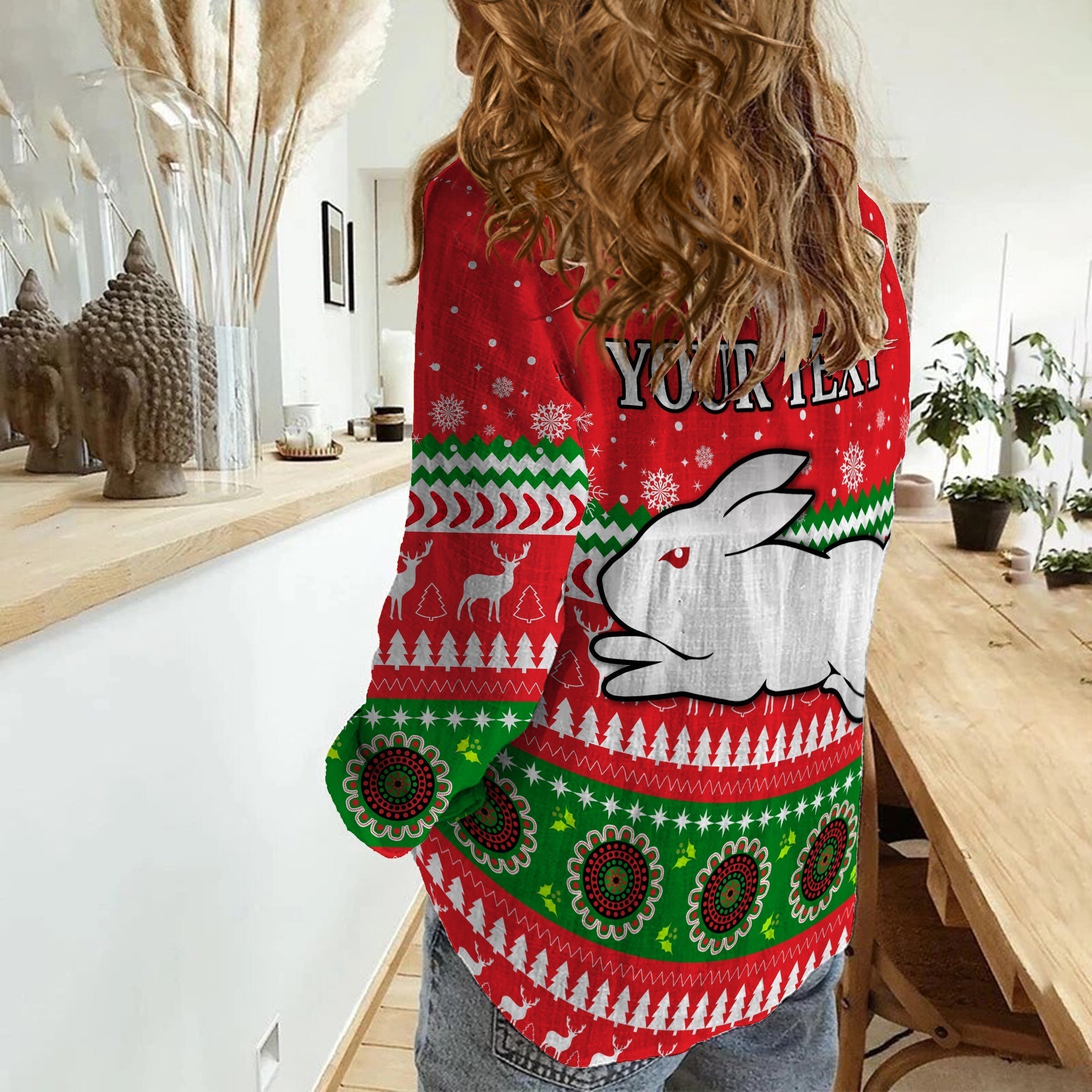 (Custom Personalised) Rabbitohs Women Casual Shirt South Sydney Christmas - Vibe Hoodie Shop