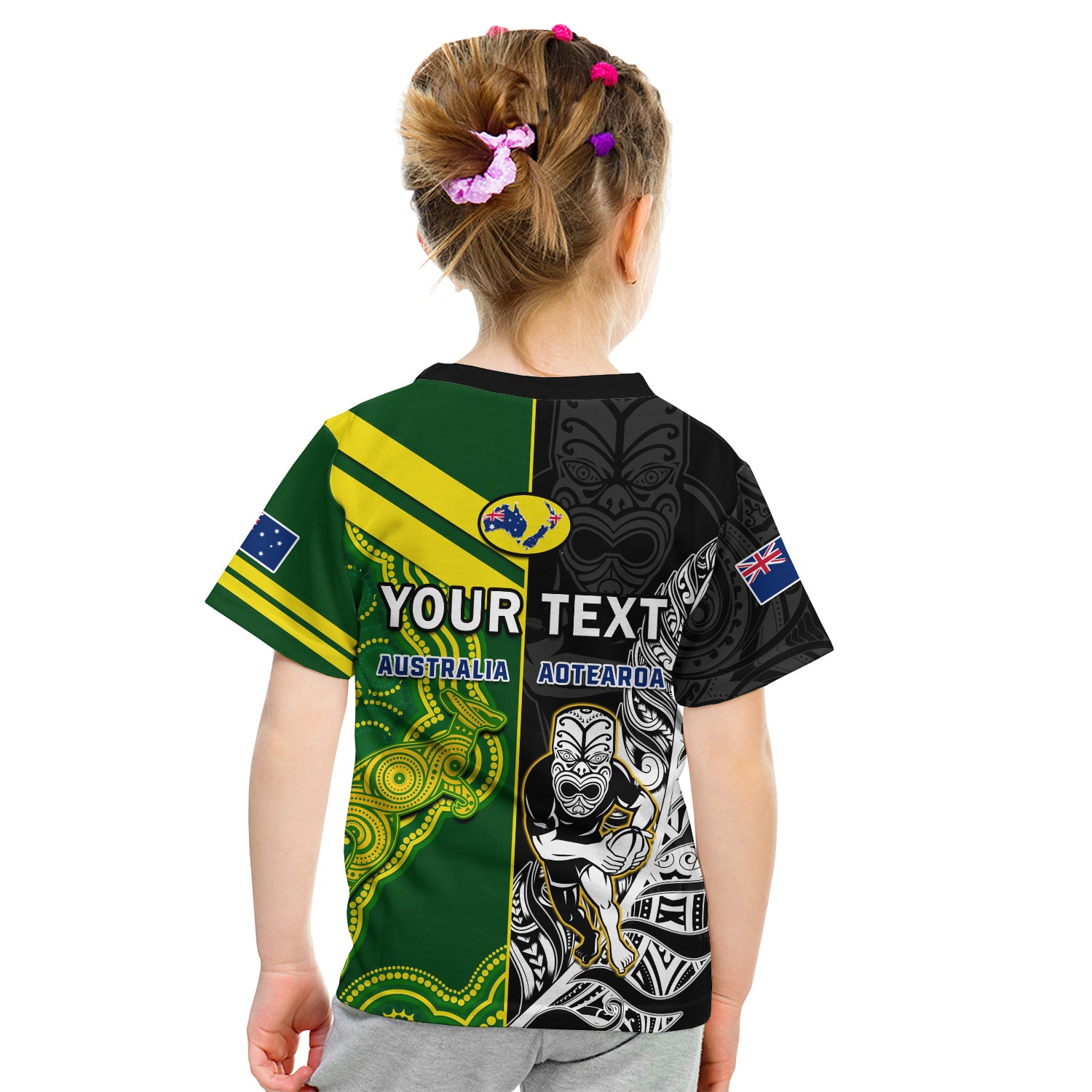 (Custom Personalised) Australia Kangaroos And All Black Rugby T Shirt KID Aboriginal Mix NZ Maori Fern - Vibe Hoodie Shop