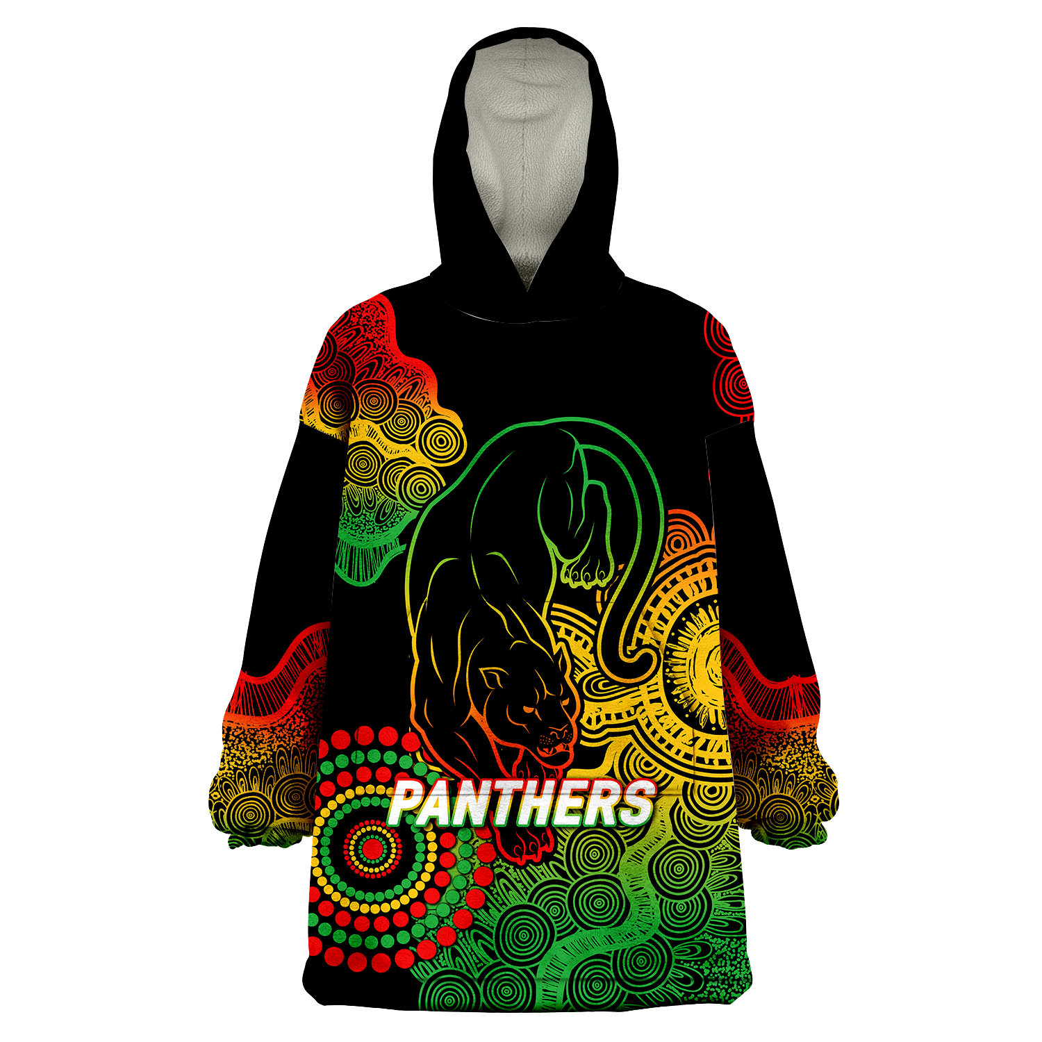 (Custom Personalised) Panthers Rugby 2022 Aboriginal Art Black Wearable Blanket Hoodie - - Vibe Hoodie Shop