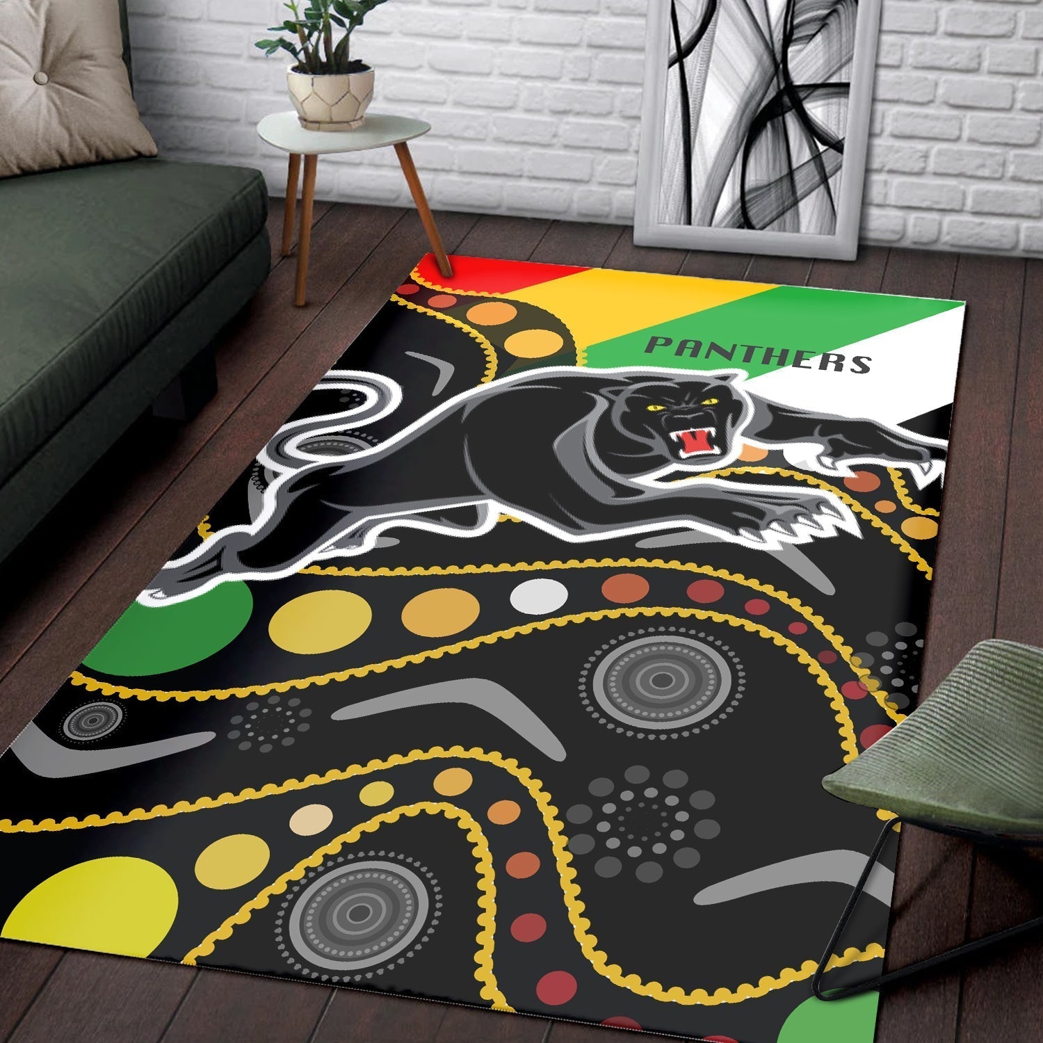 Penrith Panthers Area Rug - Panther With Colors NAIDOC Patterns - LT20 - Vibe Hoodie Shop