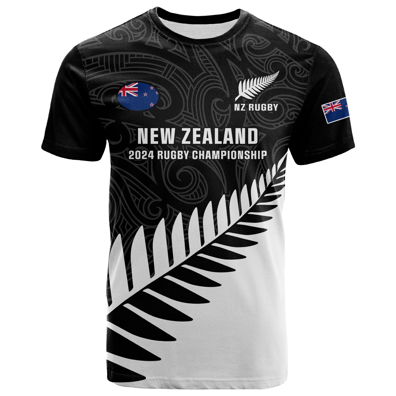 Personalised New Zealand Silver Fern Rugby T Shirt All Black 2024 Go Champions Maori Pattern - Vibe Hoodie Shop