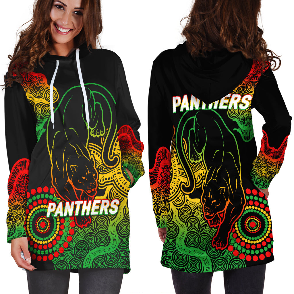 Panthers Rugby 2022 Aboriginal Art Black Hoodie Dress - - Vibe Hoodie Shop