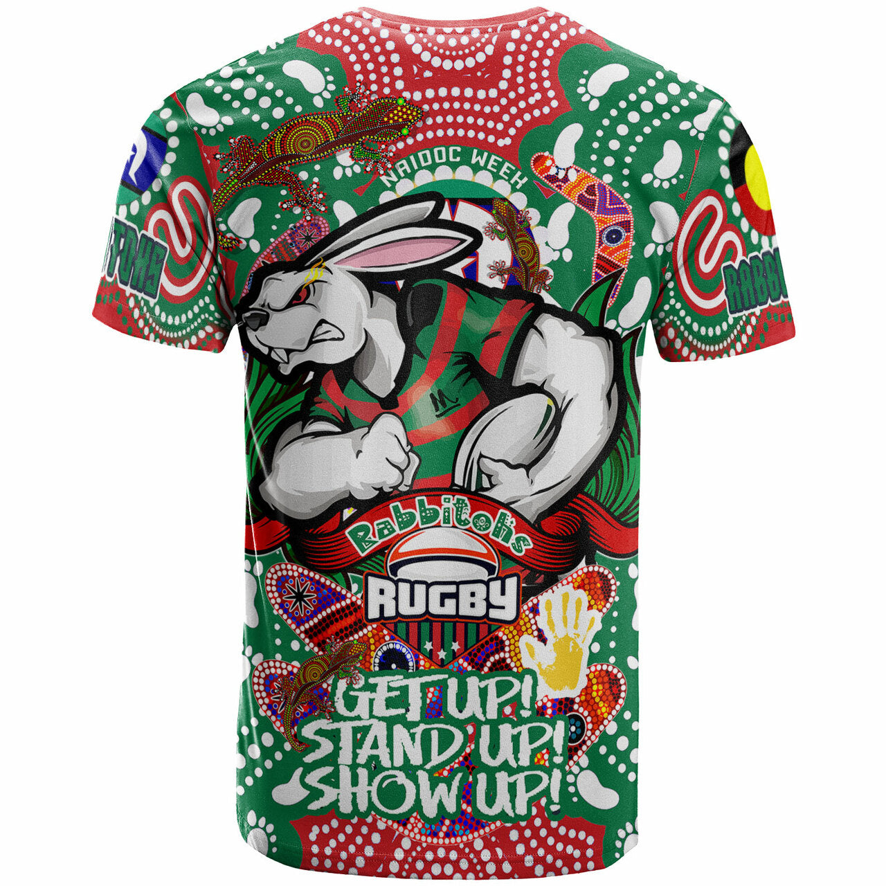 Rabbitohs Rugby NAIDOC Week T shirt South Sydney Rabbitohs With Aboriginal and Torres Strait Islanders Culture RLT12 - Vibe Hoodie Shop