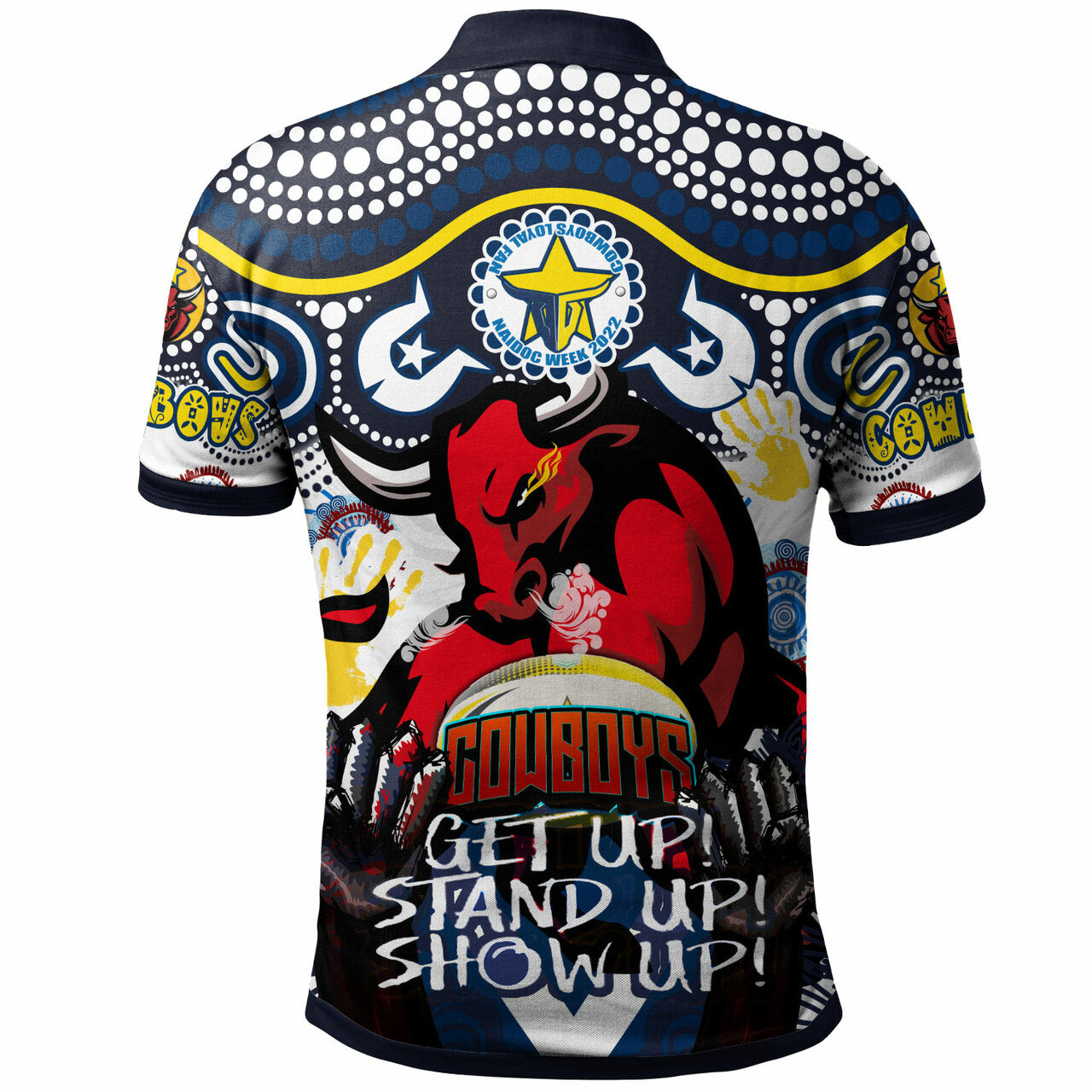 Cowboys Rugby NAIDOC Week Indigenous North Queensland Cowboys Getting Up, Standing Up, and Showing Up Polo Shirt RLT12 - Vibe Hoodie Shop