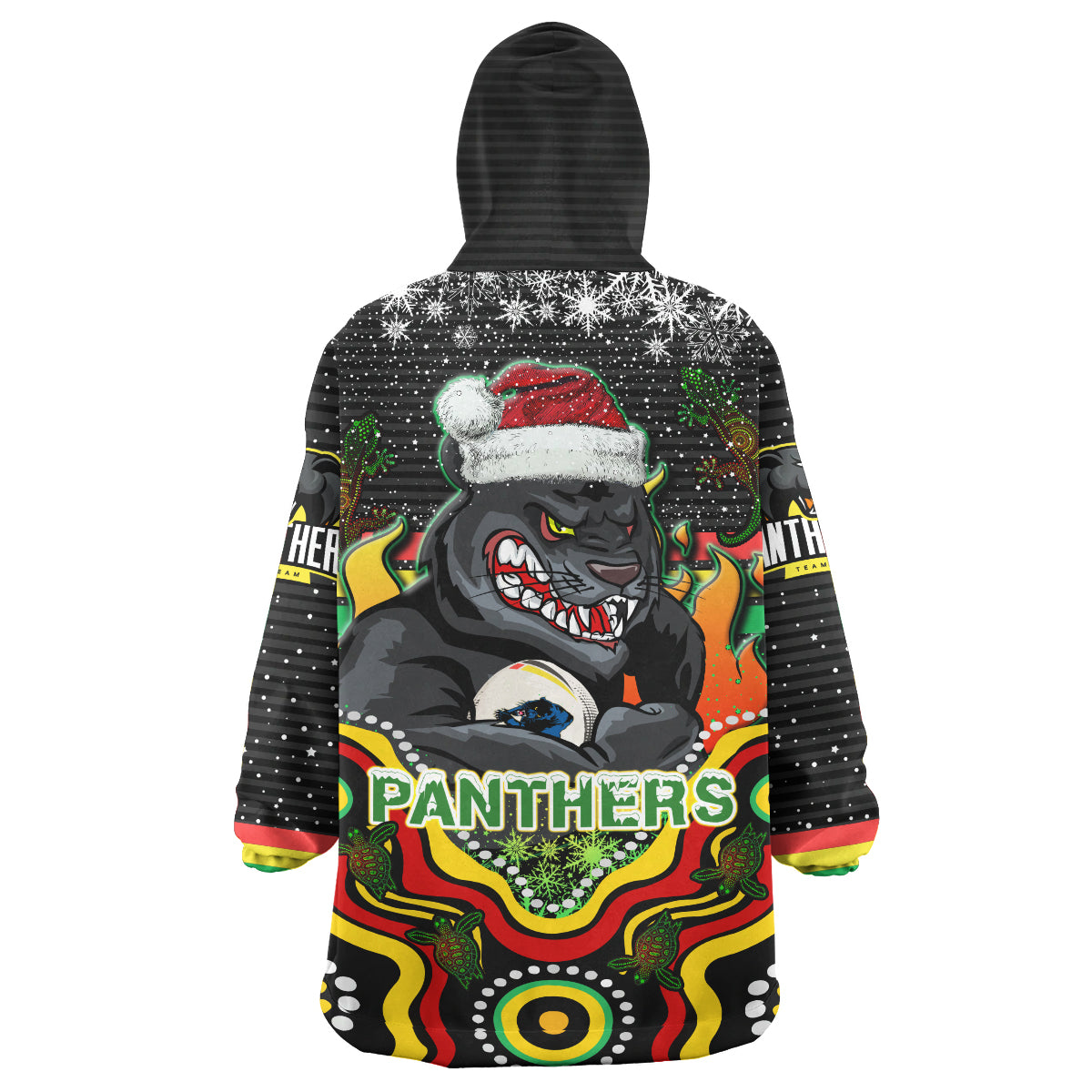 Panthers Rugby Christmas Snug Hoodie - Custom Christmas Indigenous Penrith Panthers Personalised Name And Number Wearable Blanket Hoodie - Vibe Hoodie Shop