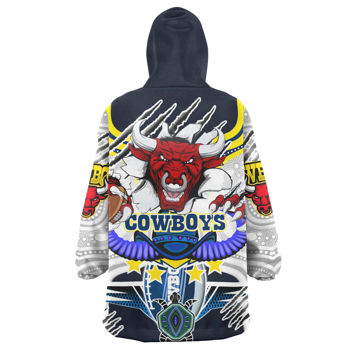 Cowboys Aboriginal Rugby Snug Hoodie - Indigenous North Queensland Super Cows With Sea Turtle Scratch Style Wearable Blanket Hoodie RLT14 - Vibe Hoodie Shop