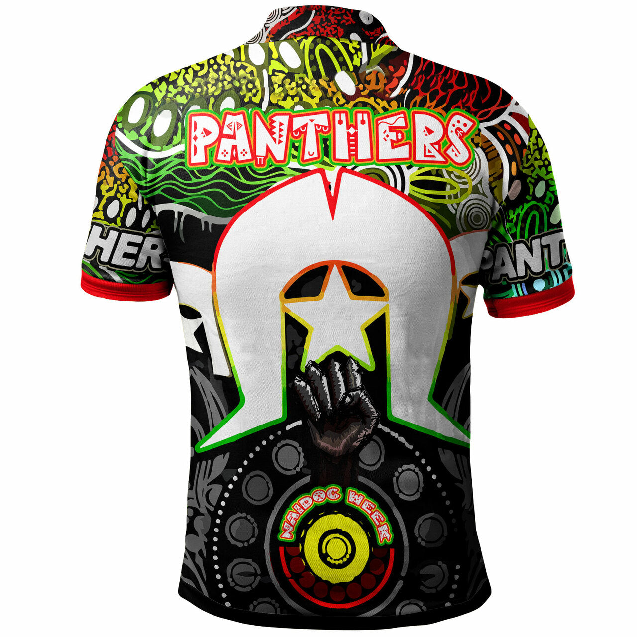 Panthers Rugby NAIDOC Week Polo Shirt - Indigenous Penrith Panthers "Get Up, Stand Up, Show Up" Watercolour Style Polo Shirt RLT12 - Vibe Hoodie Shop