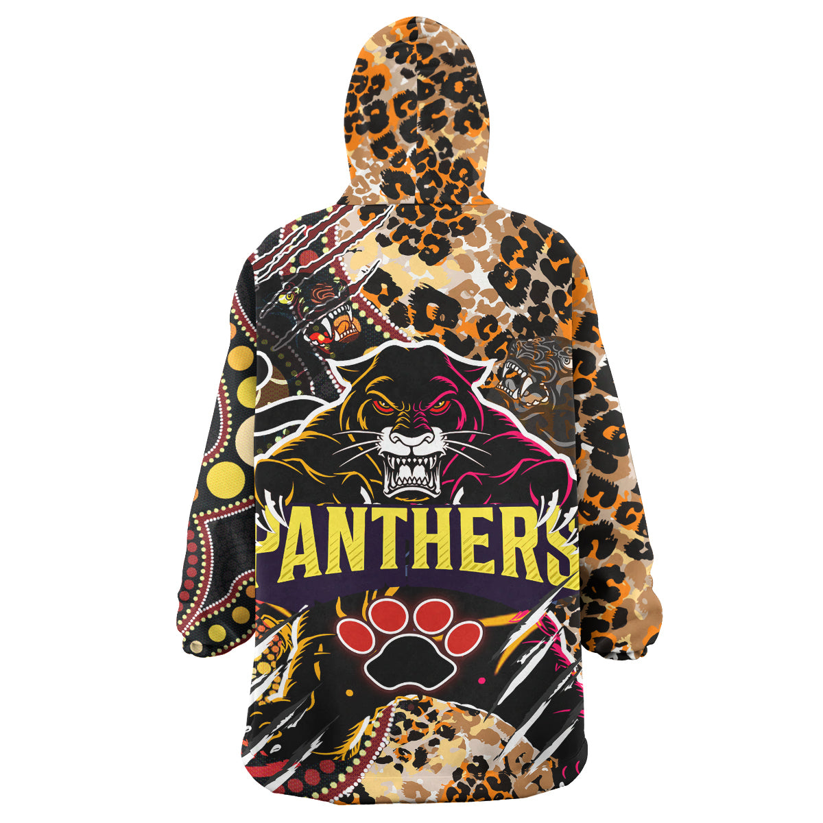 Panthers Rugby League Football Club Snug Hoodie - The Indigenous Wild Black Penrith Panthers Scratch Style Wearable Blanket Hoodie RLT14 - Vibe Hoodie Shop