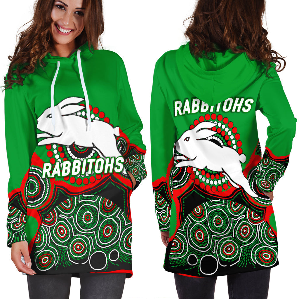 Rabbitohs Rugby 2022 Aboriginal Art Hoodie Dress - - Vibe Hoodie Shop