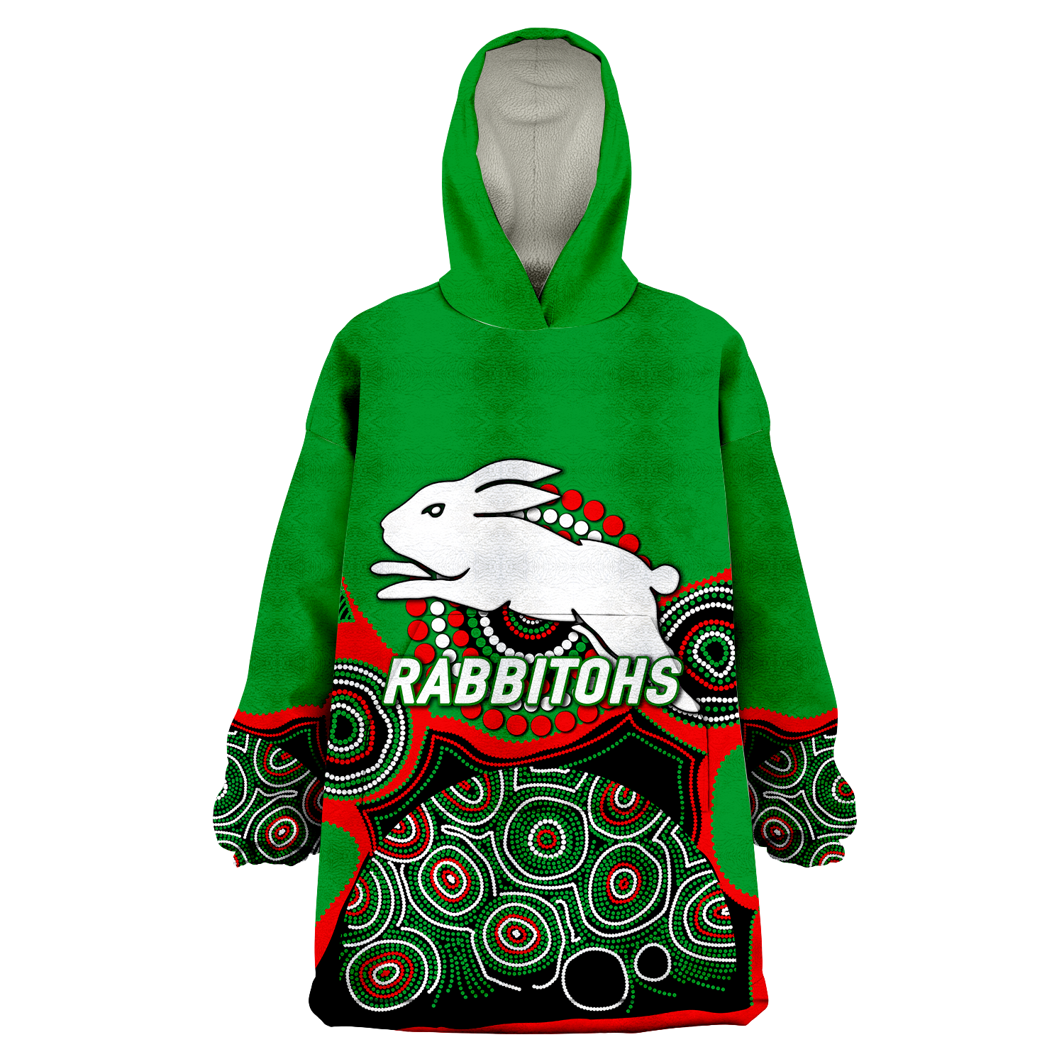 (Custom Personalised) Rabbitohs Rugby 2022 Aboriginal Art Wearable Blanket Hoodie - - Vibe Hoodie Shop