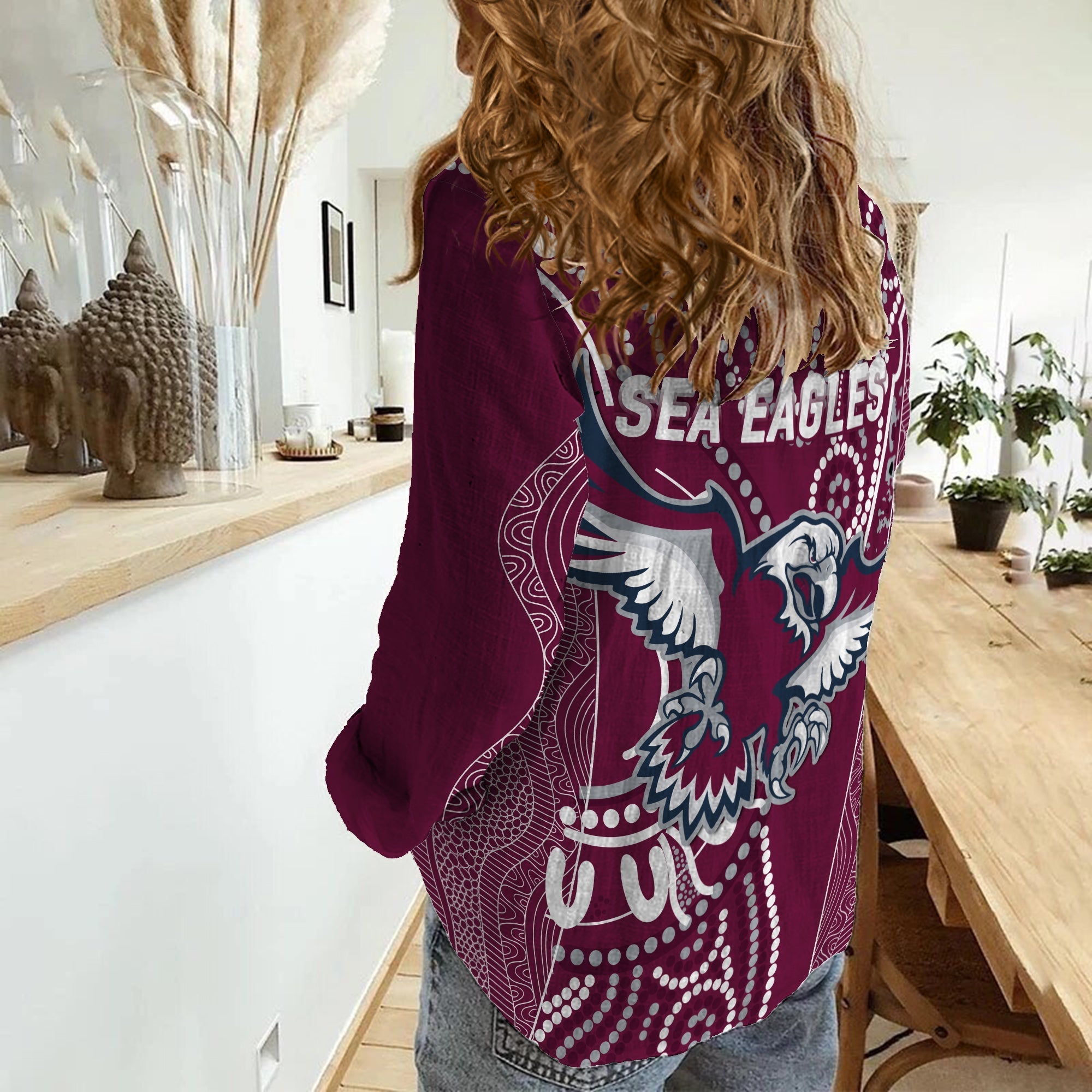 Sea Eagles Rugby 2022 Aboriginal Art Women Casual Shirt - - Vibe Hoodie Shop