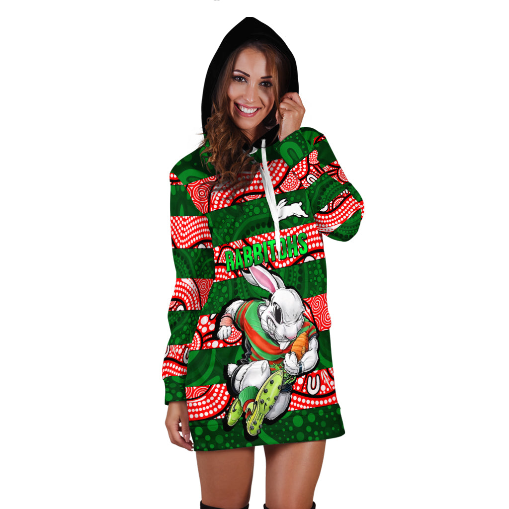 Rabbitohs Rugby The Bunnies Aboriginal Hoodie Dress - - Vibe Hoodie Shop