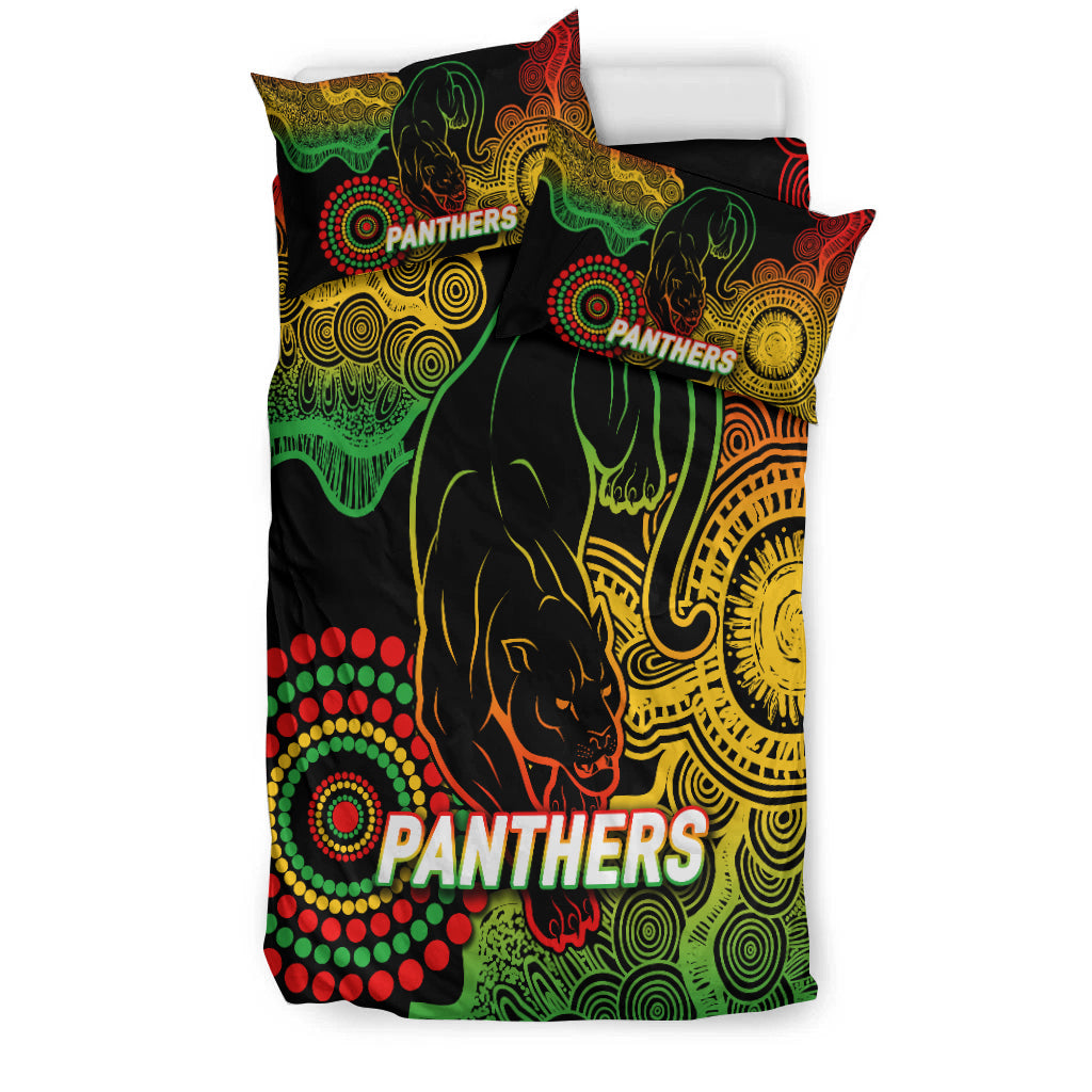 Panthers Rugby 2022 Aboriginal Art Black Bedding Set - - Vibe Hoodie Shop