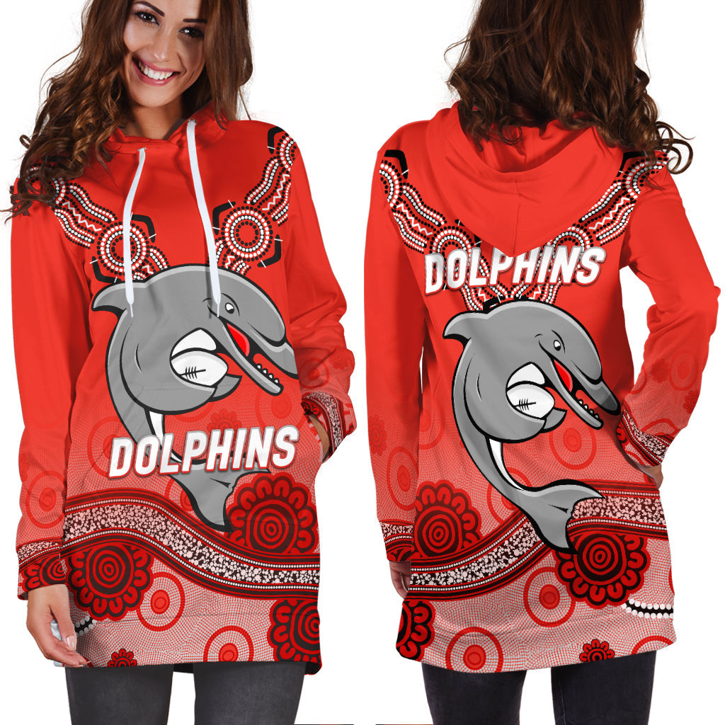 Dolphins Rugby Redcliffe Aboriginal Art Hoodie Dress - LT12