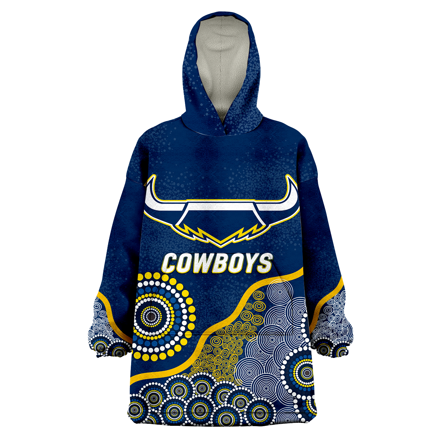 (Custom Personalised) Cowboys Rugby 2022 Aboriginal Art Wearable Blanket Hoodie - - Vibe Hoodie Shop