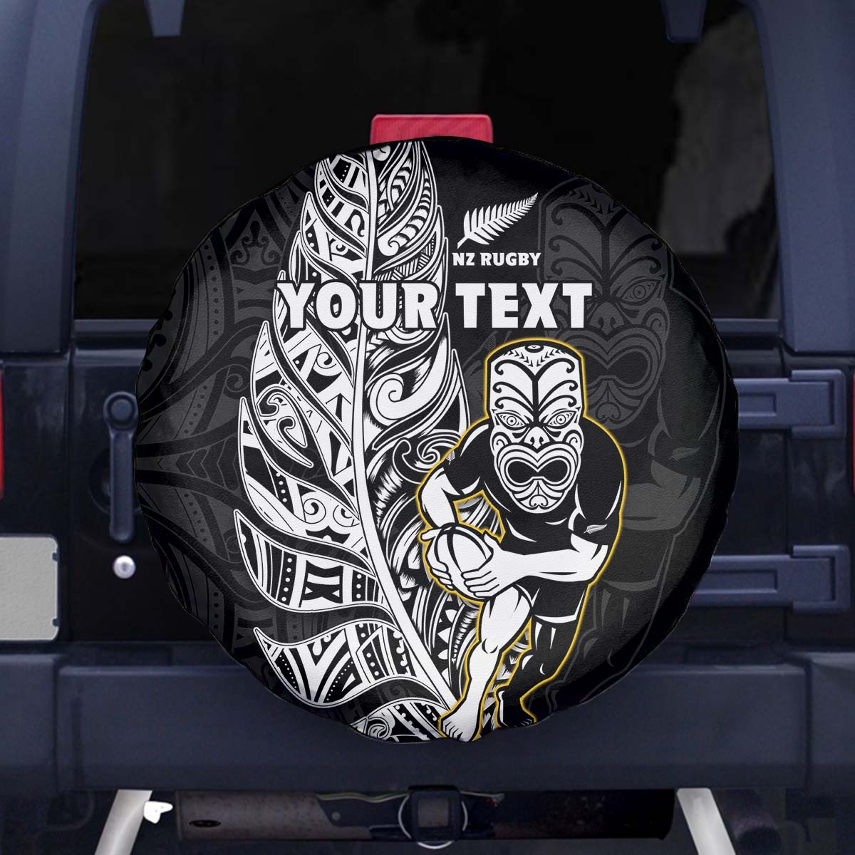 (Custom Personalised) New Zealand Silver Fern Rugby Spare Tire Cover All Black Maori Version Black - Vibe Hoodie Shop