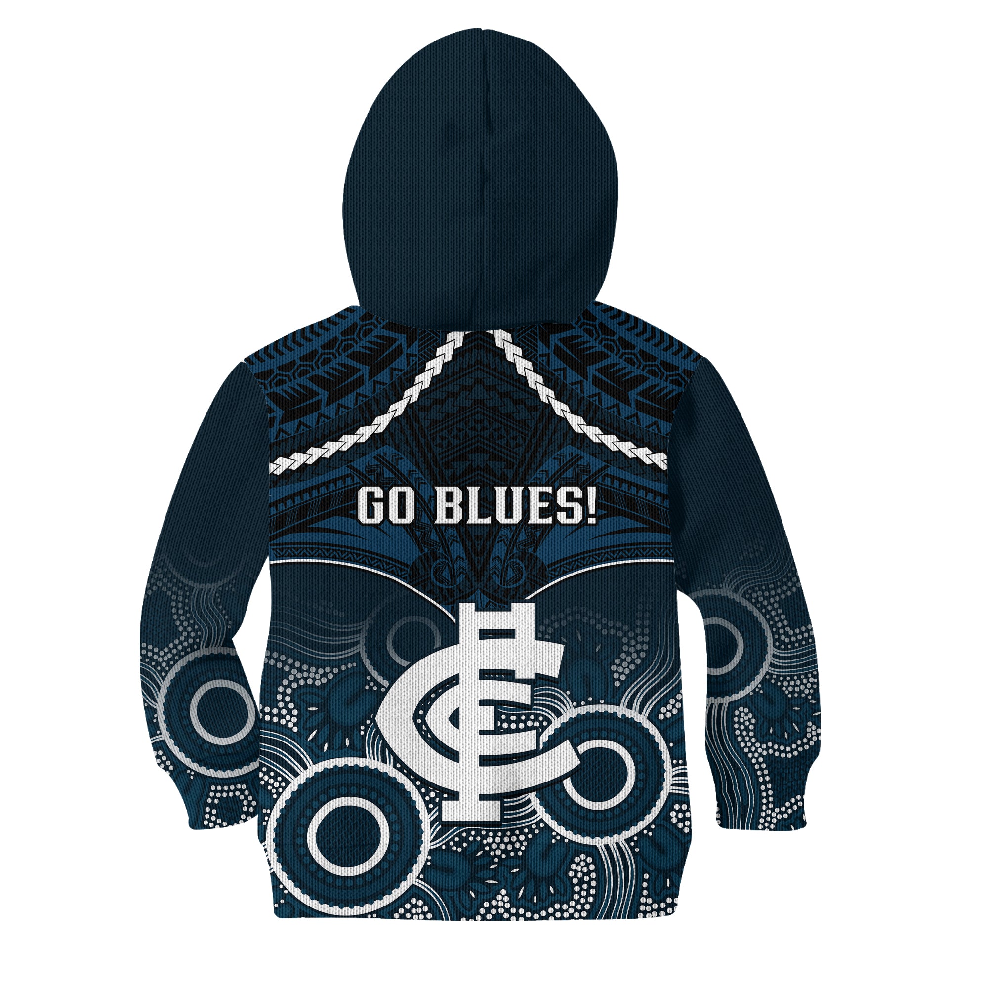 Carlton Football Kid Hoodie Blues Aboriginal Mix Polynesian Pattern - Vibe Hoodie Shop