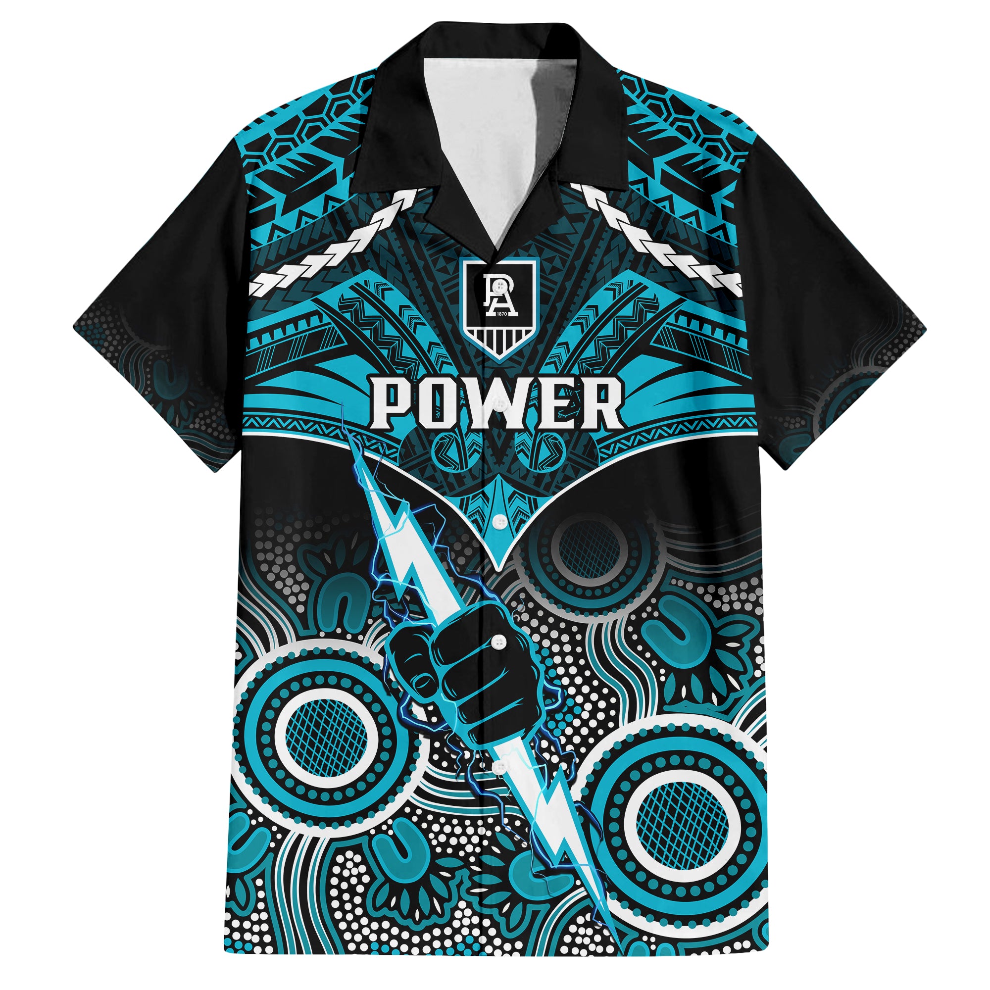 Personalised Port Adelaide Football Hawaiian Shirt Power Aboriginal Mix Polynesian Pattern - Vibe Hoodie Shop
