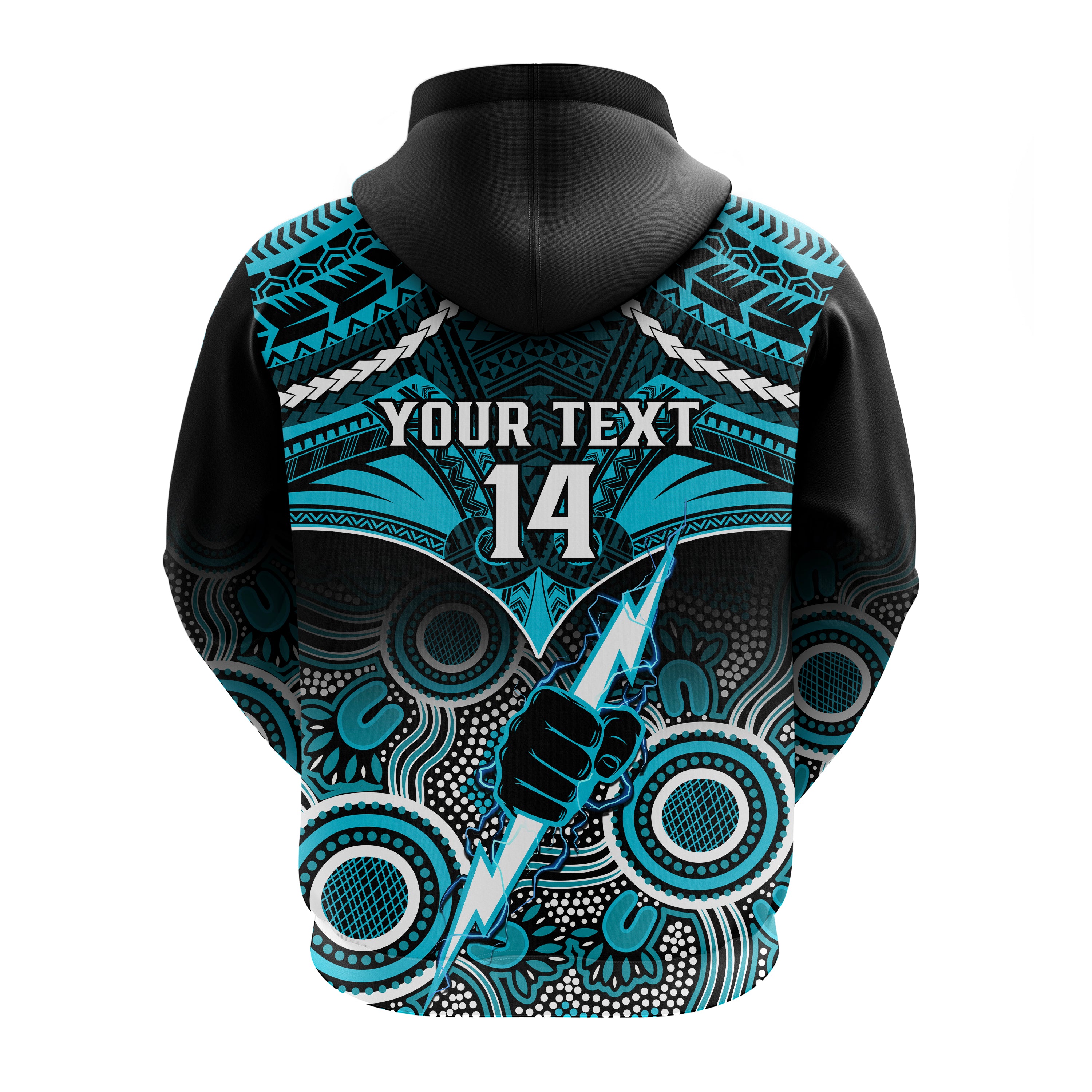 Personalised Port Adelaide Football Hoodie Power Aboriginal Mix Polynesian Pattern - Vibe Hoodie Shop