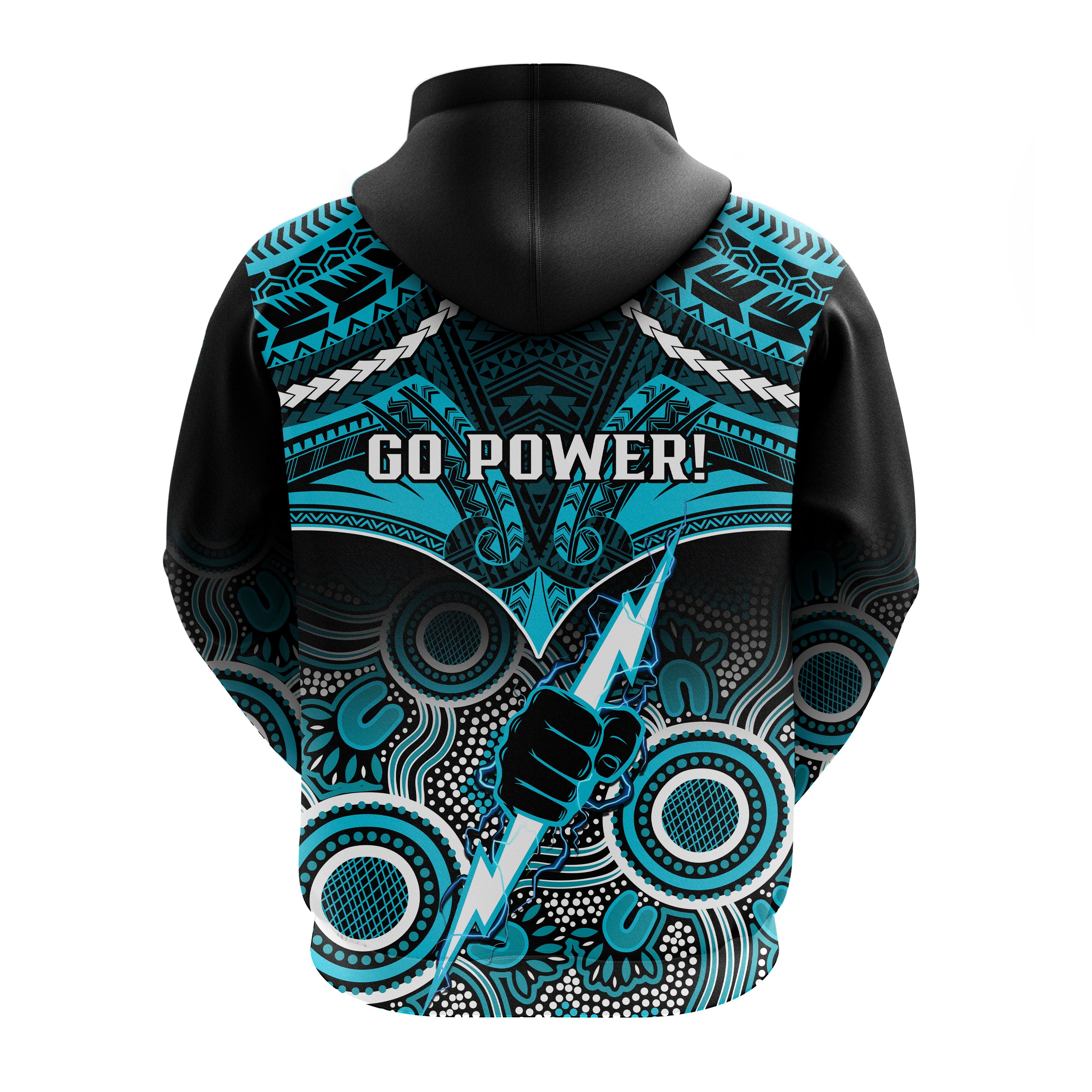 Port Adelaide Football Hoodie Power Aboriginal Mix Polynesian Pattern - Vibe Hoodie Shop
