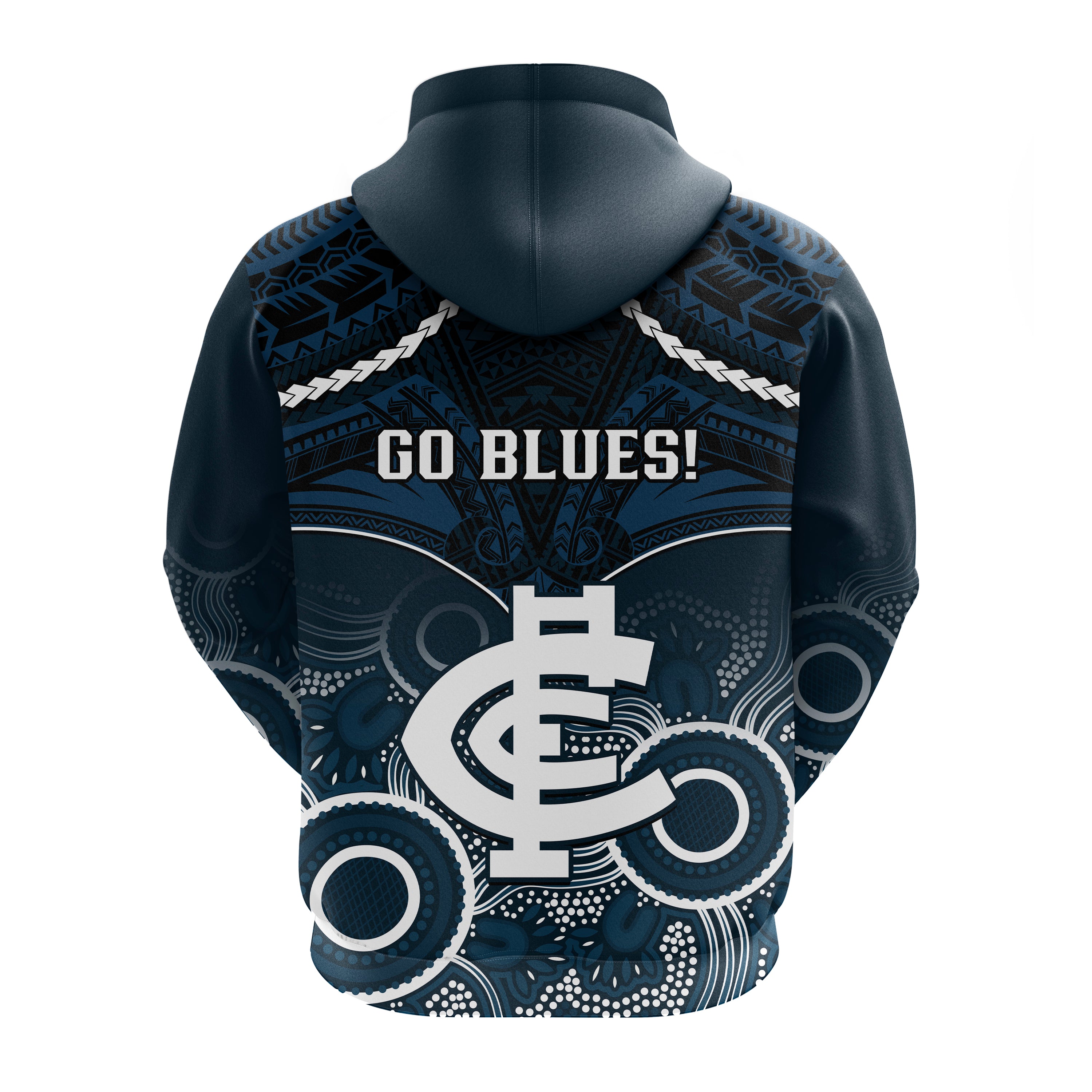 Carlton Football Hoodie Blues Aboriginal Mix Polynesian Pattern - Vibe Hoodie Shop