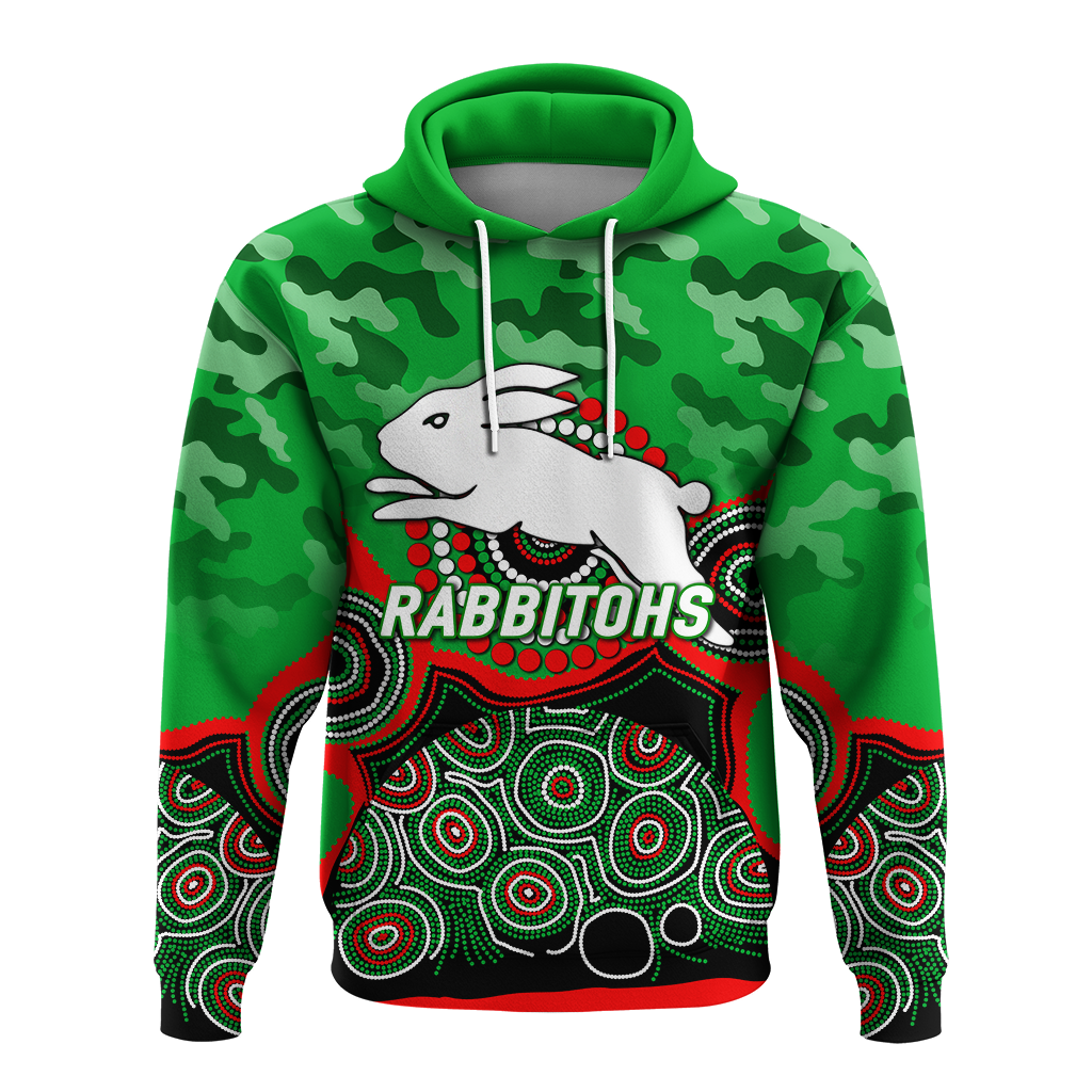 Rabbitohs Rugby ANZAC Day Camouflage Indigenous Art Hoodie - LT12 - Vibe Hoodie Shop