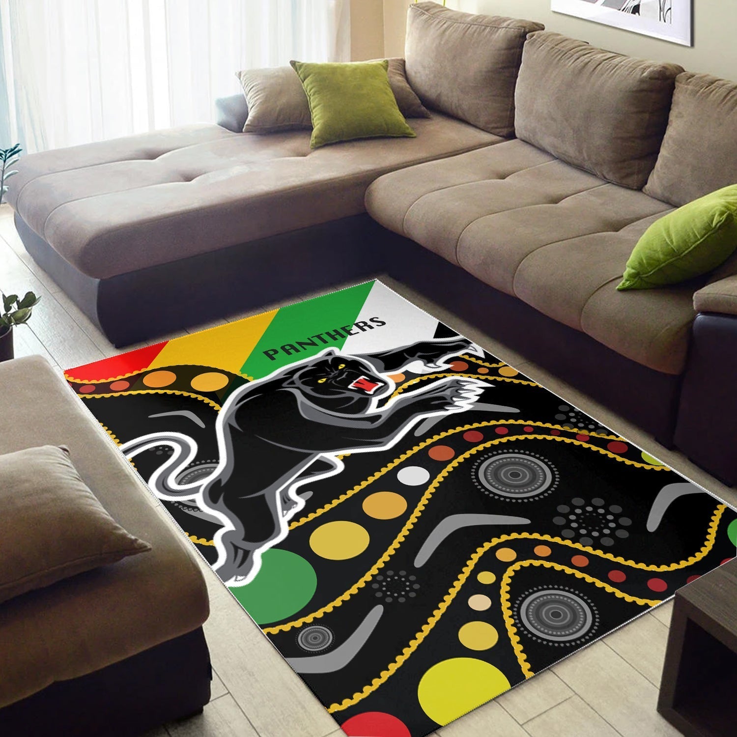 Penrith Panthers Area Rug - Panther With Colors NAIDOC Patterns - LT20 - Vibe Hoodie Shop