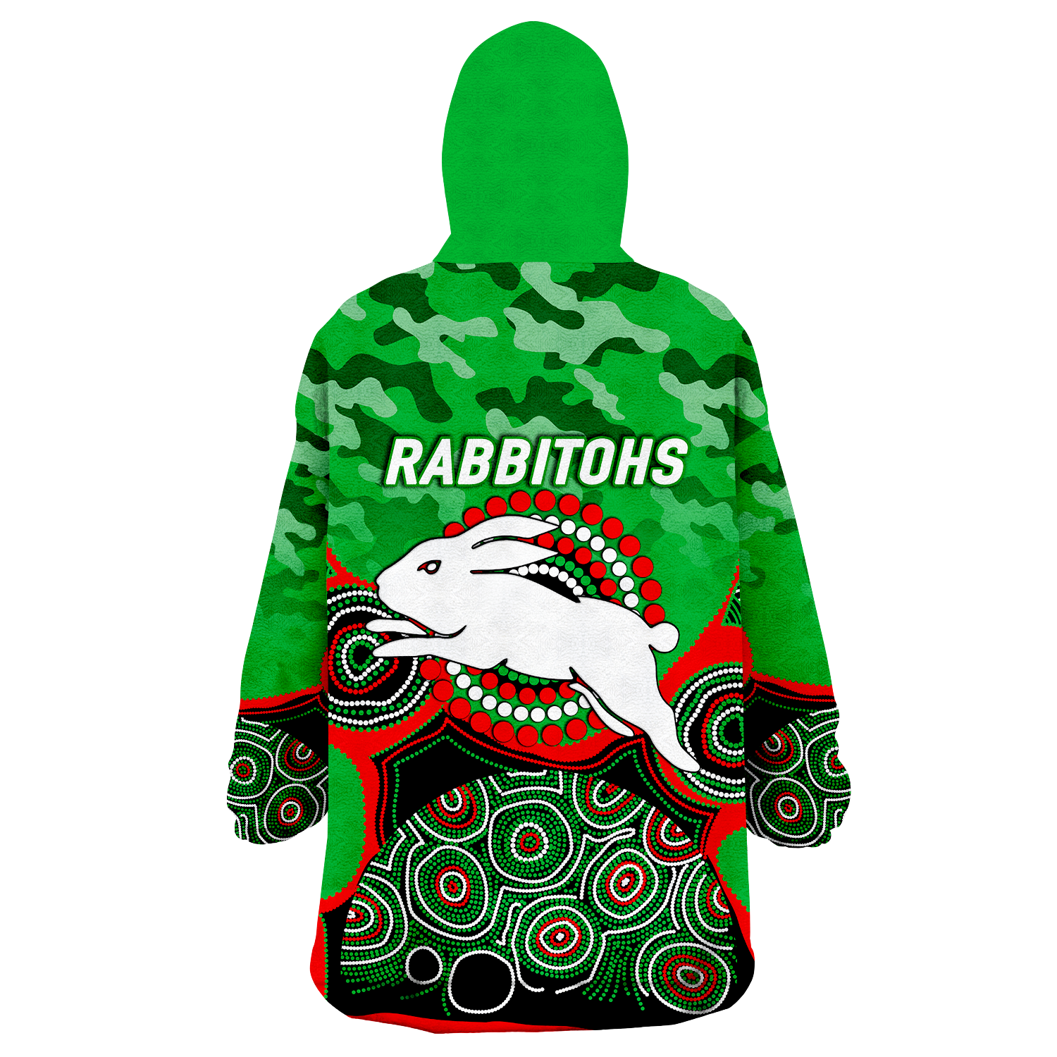 Rabbitohs Rugby ANZAC Day Camouflage Indigenous Art Wearable Blanket Hoodie - - Vibe Hoodie Shop